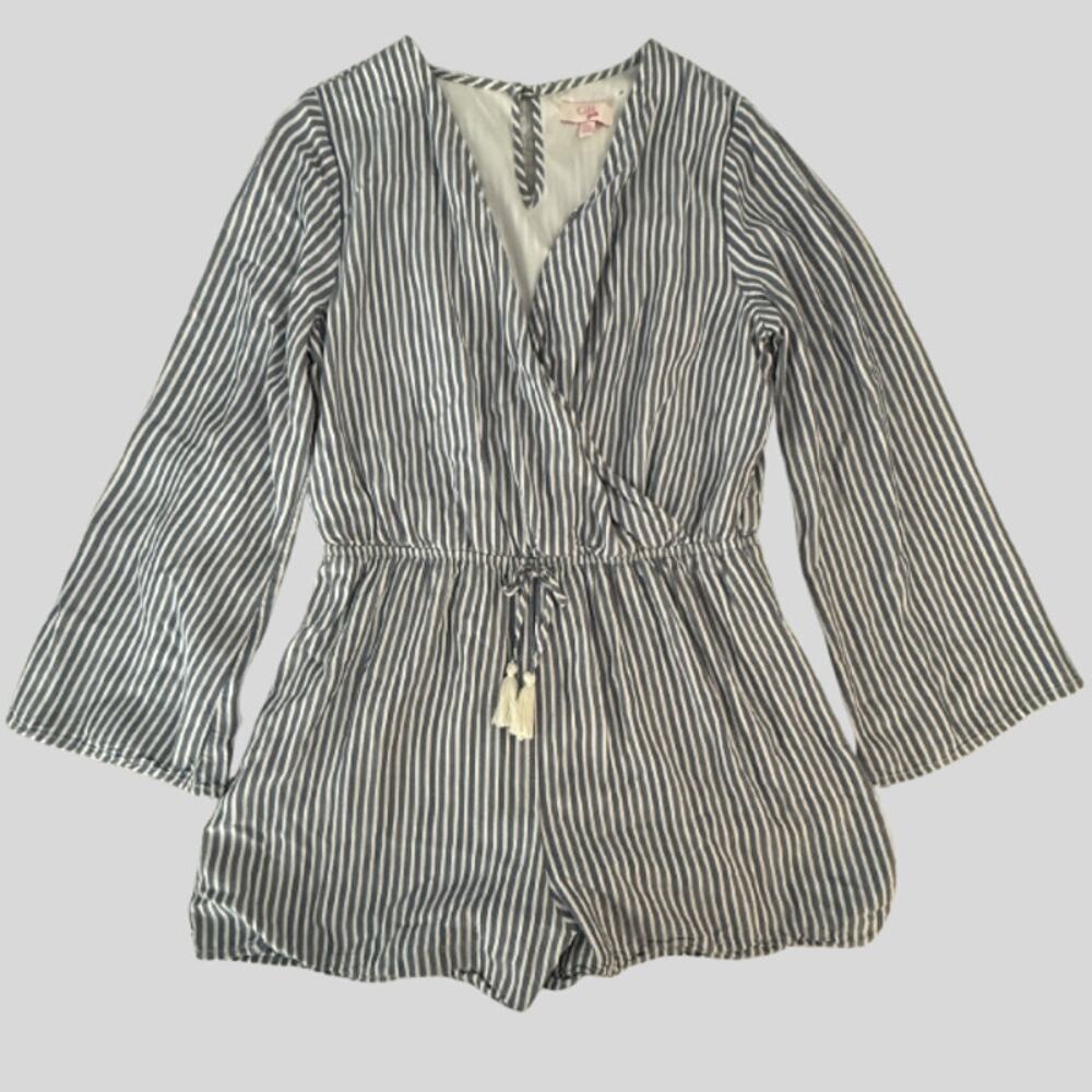 GB Girls Striped Long Sleeve Wrap Romper Tassel Tie Shorts Juniors XXL